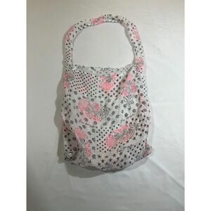 Free People Reusable Shopping Bag Floral Star Mesh Gauze White Pink Tote Eco